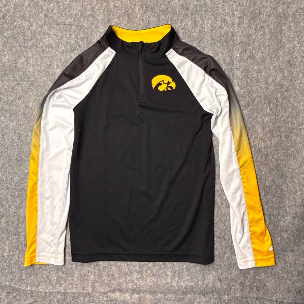 Colosseum Iowa Hawkeyes Youth M 12-14 Black Gold 1/4 Zip Pullover Shirt NCAA